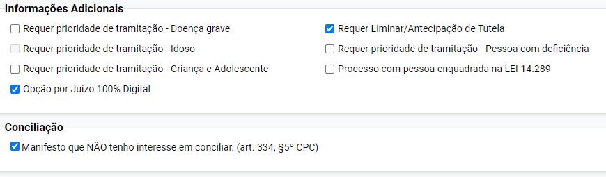 Opções Adicionais do Processo